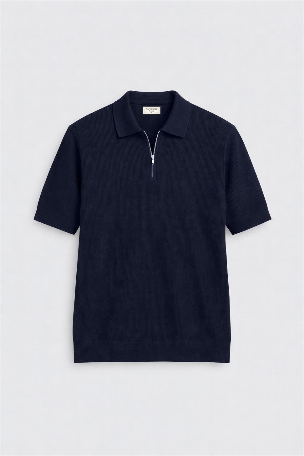 Antioch Lacivert Comfort Slim Fermuarlı Erkek Triko T-Shirt