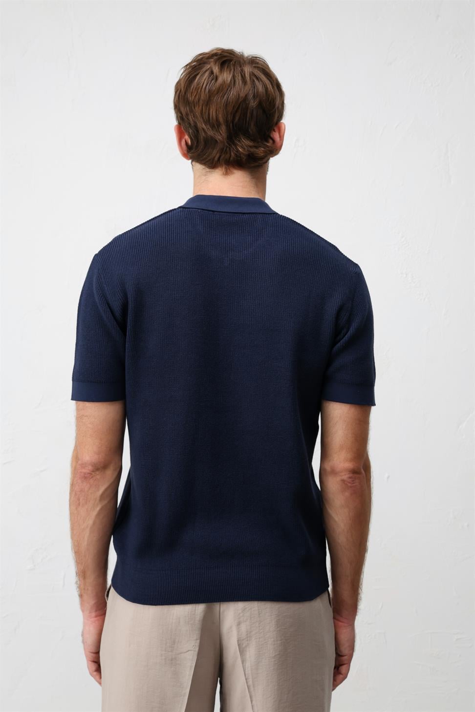 Antioch Lacivert Comfort Slim Fermuarlı Erkek Triko T-Shirt