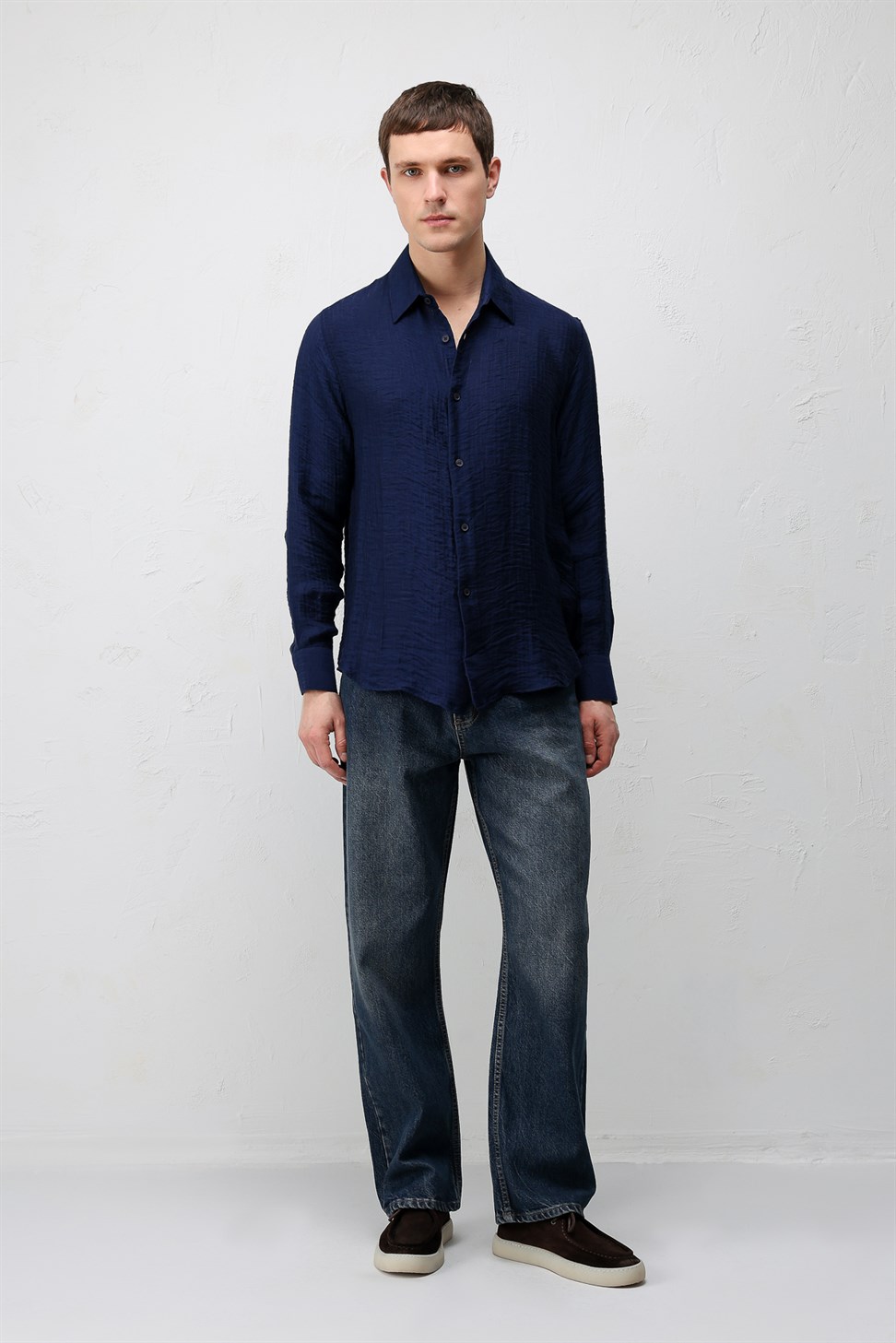 Antioch Lacivert Crinkled Relax Fit Erkek Gömlek