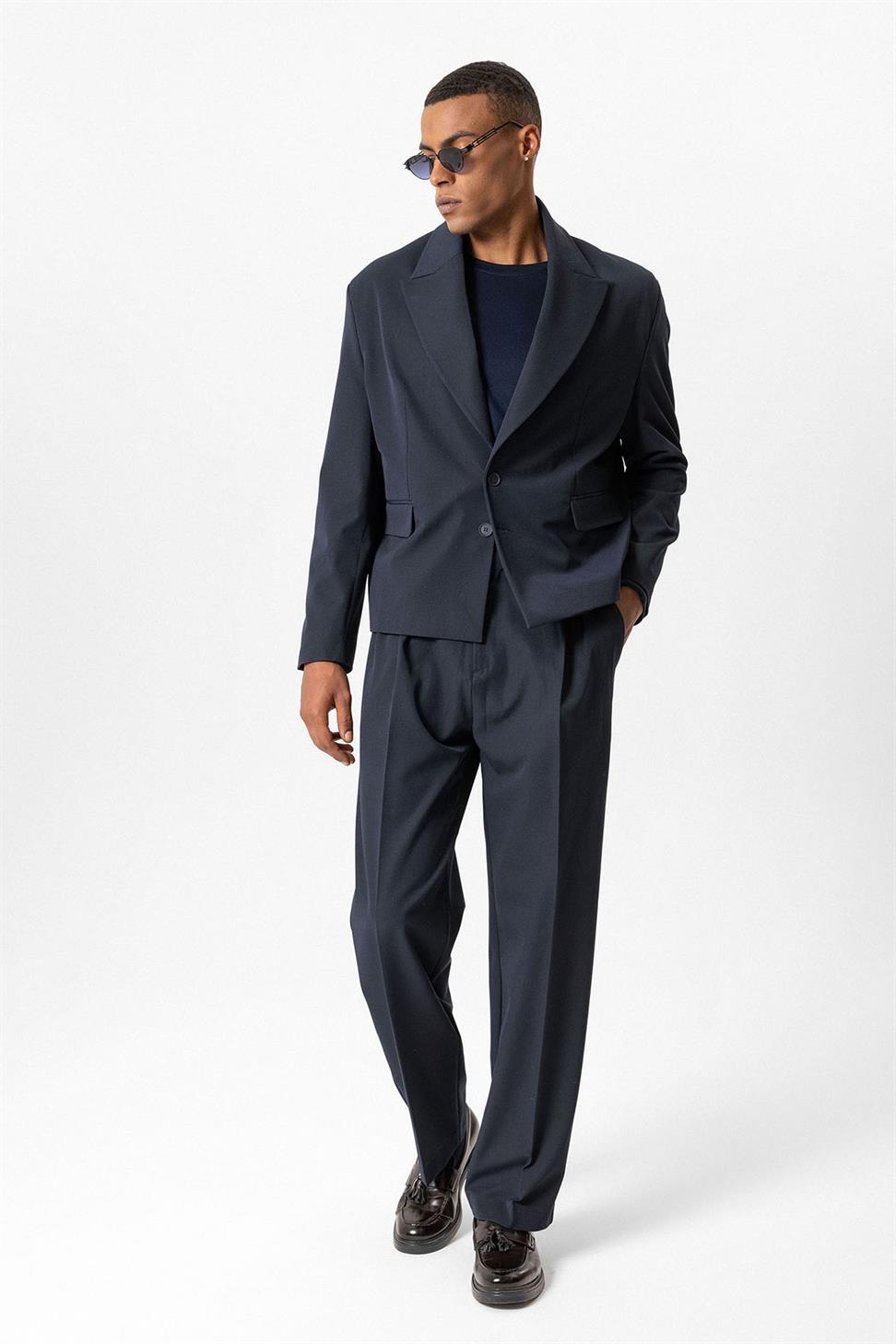 Antioch Lacivert Crop Fit Erkek Blazer Ceket