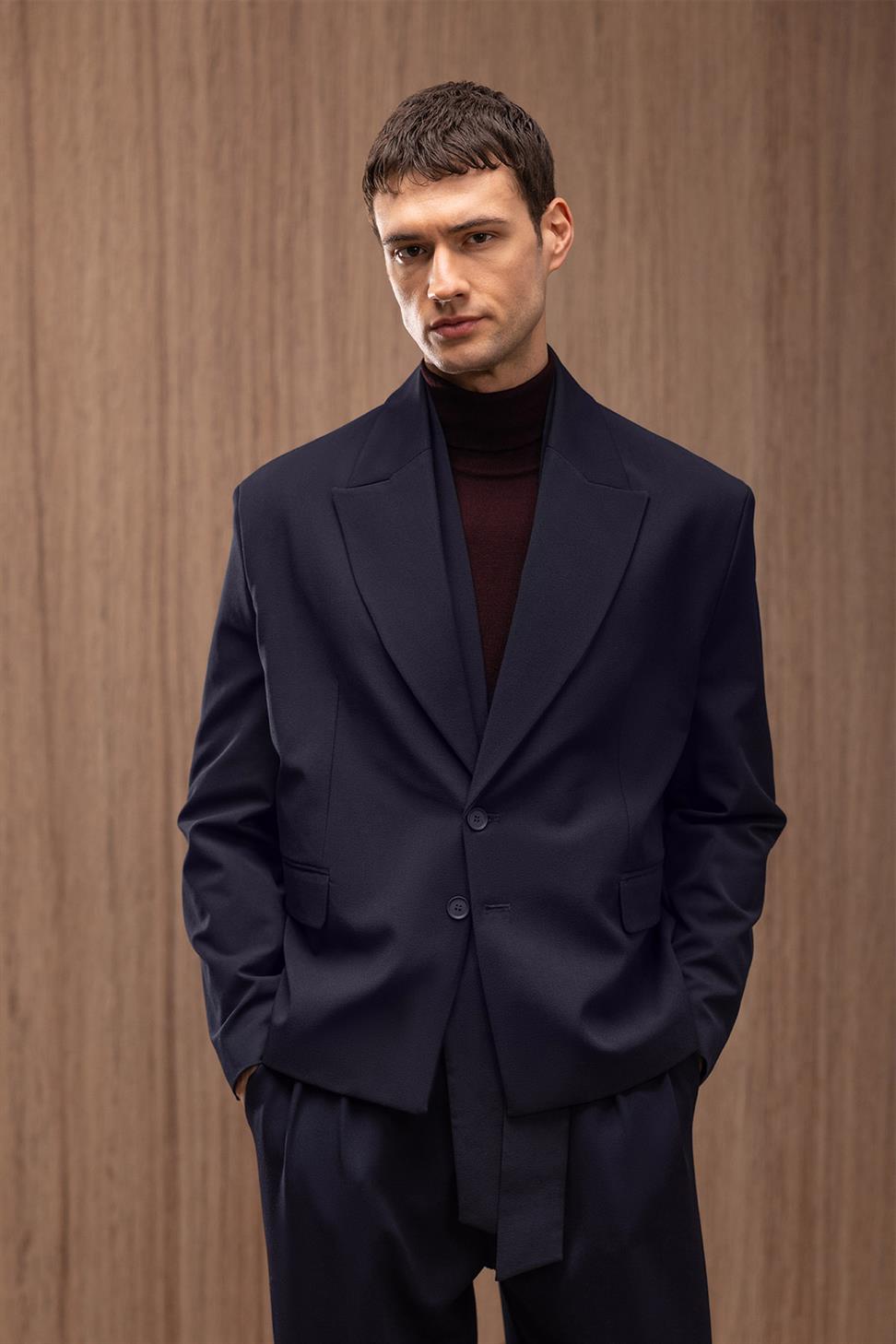 Antioch Lacivert Crop Fit Erkek Blazer Ceket