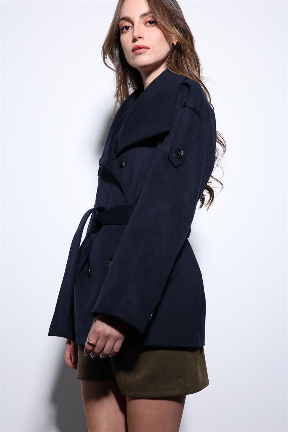 Antioch Lacivert Dik Yaka Kruvaze Kadın Kaban