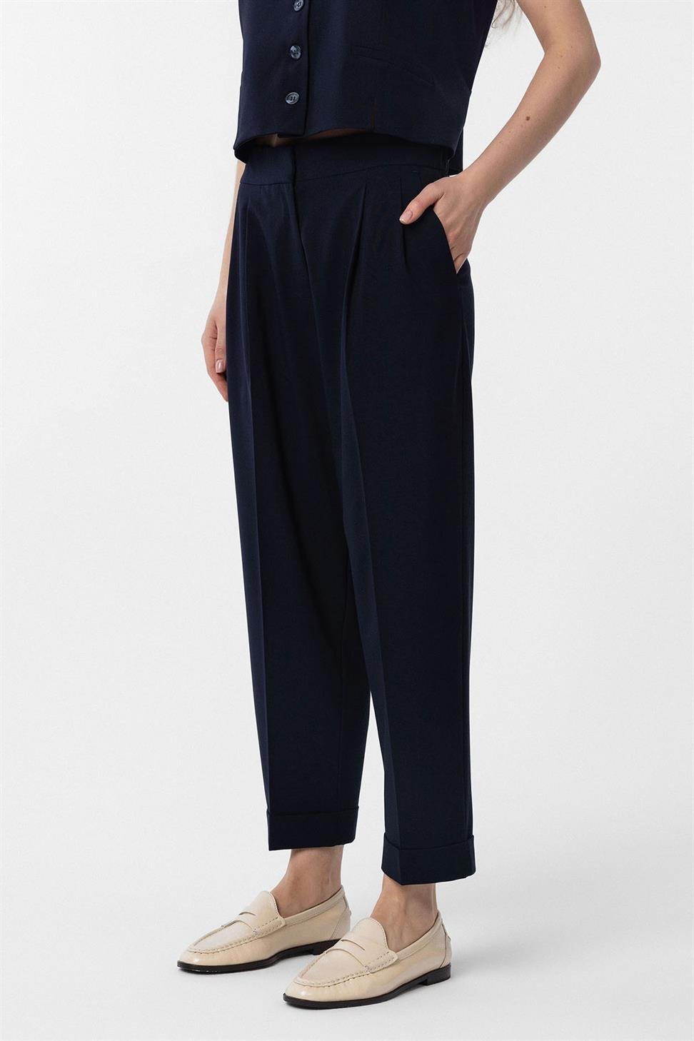 Antioch Lacivert Duble Paça Pensli Kadın Pantolon