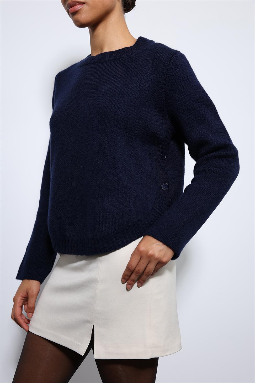 Antioch Lacivert Düğme Detaylı Triko Kazak