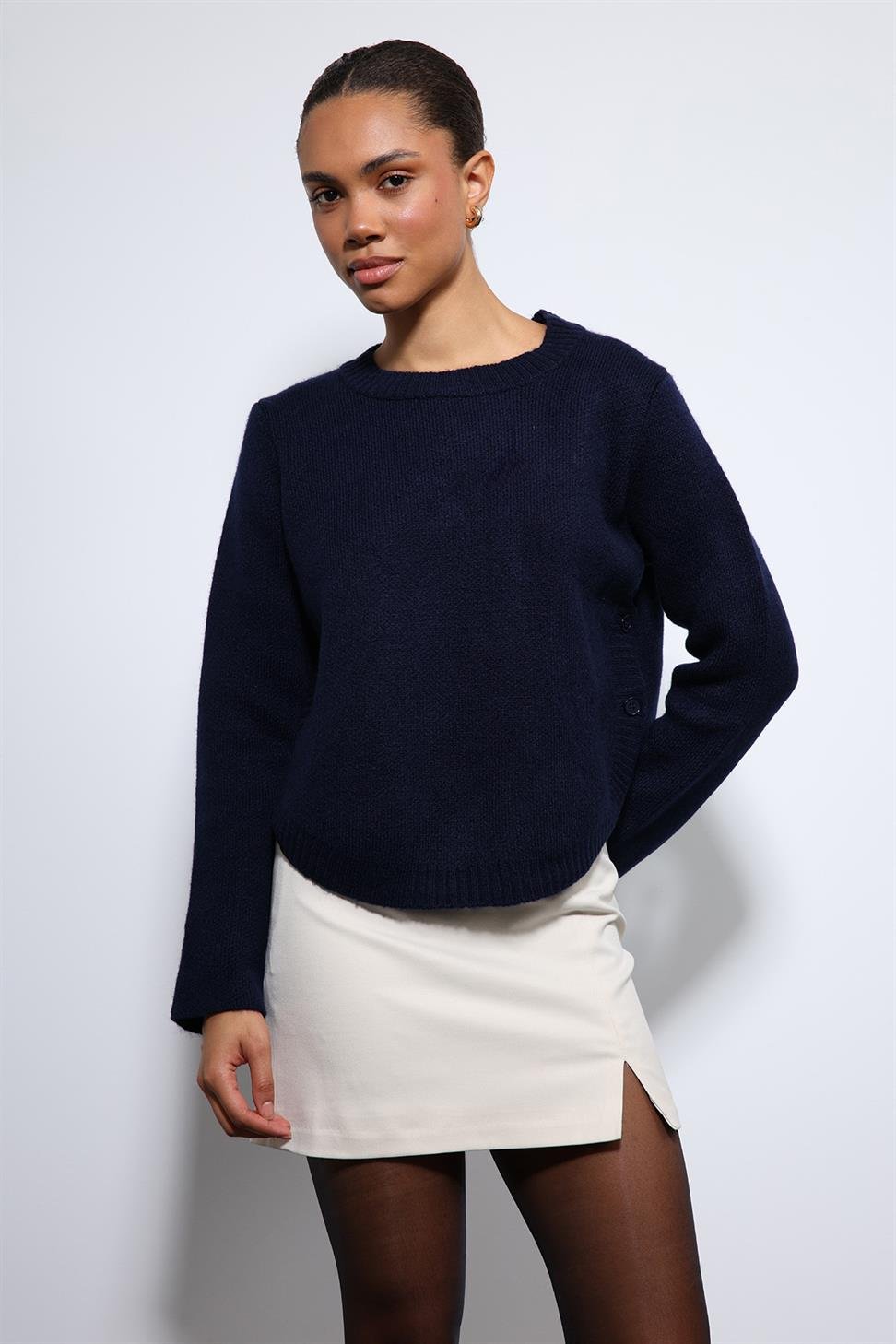 Antioch Lacivert Düğme Detaylı Triko Kazak