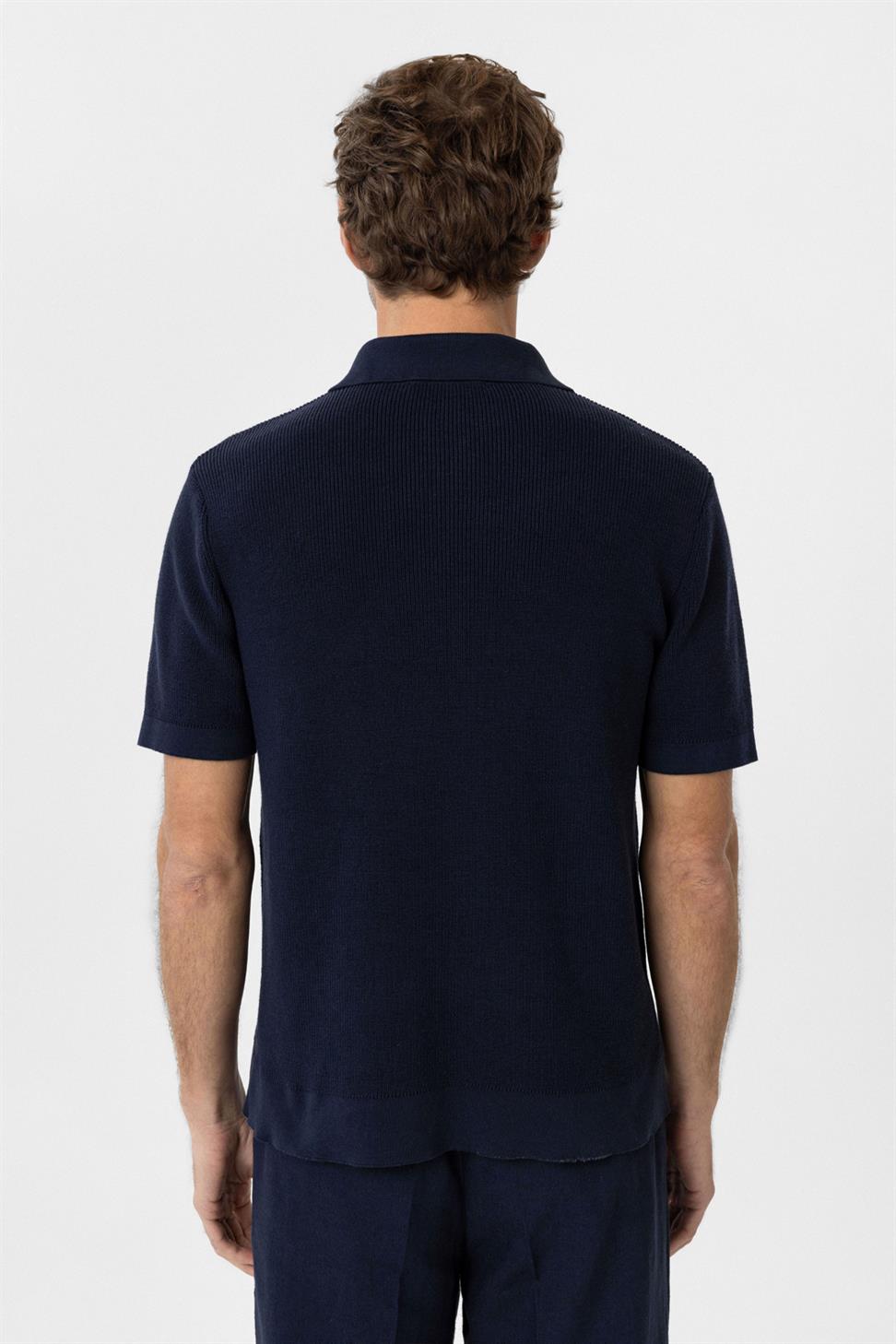 Antioch Lacivert Fermuarlı Dokuma Erkek Triko T-Shirt