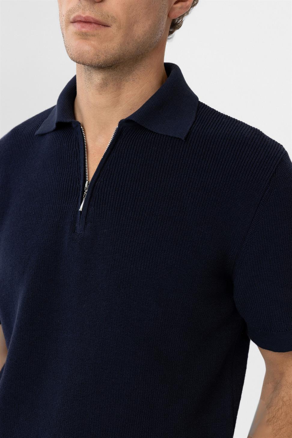 Antioch Lacivert Fermuarlı Dokuma Erkek Triko T-Shirt