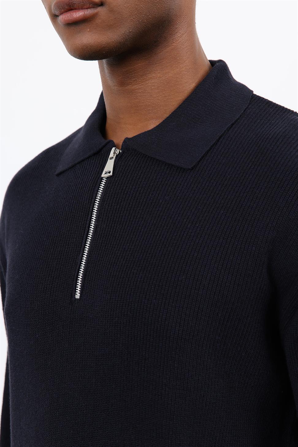 Antioch Lacivert Fermuarlı Erkek Triko Kazak