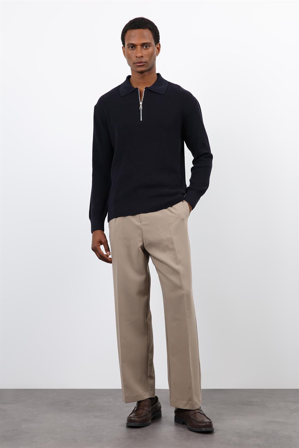 Antioch Lacivert Fermuarlı Erkek Triko Kazak