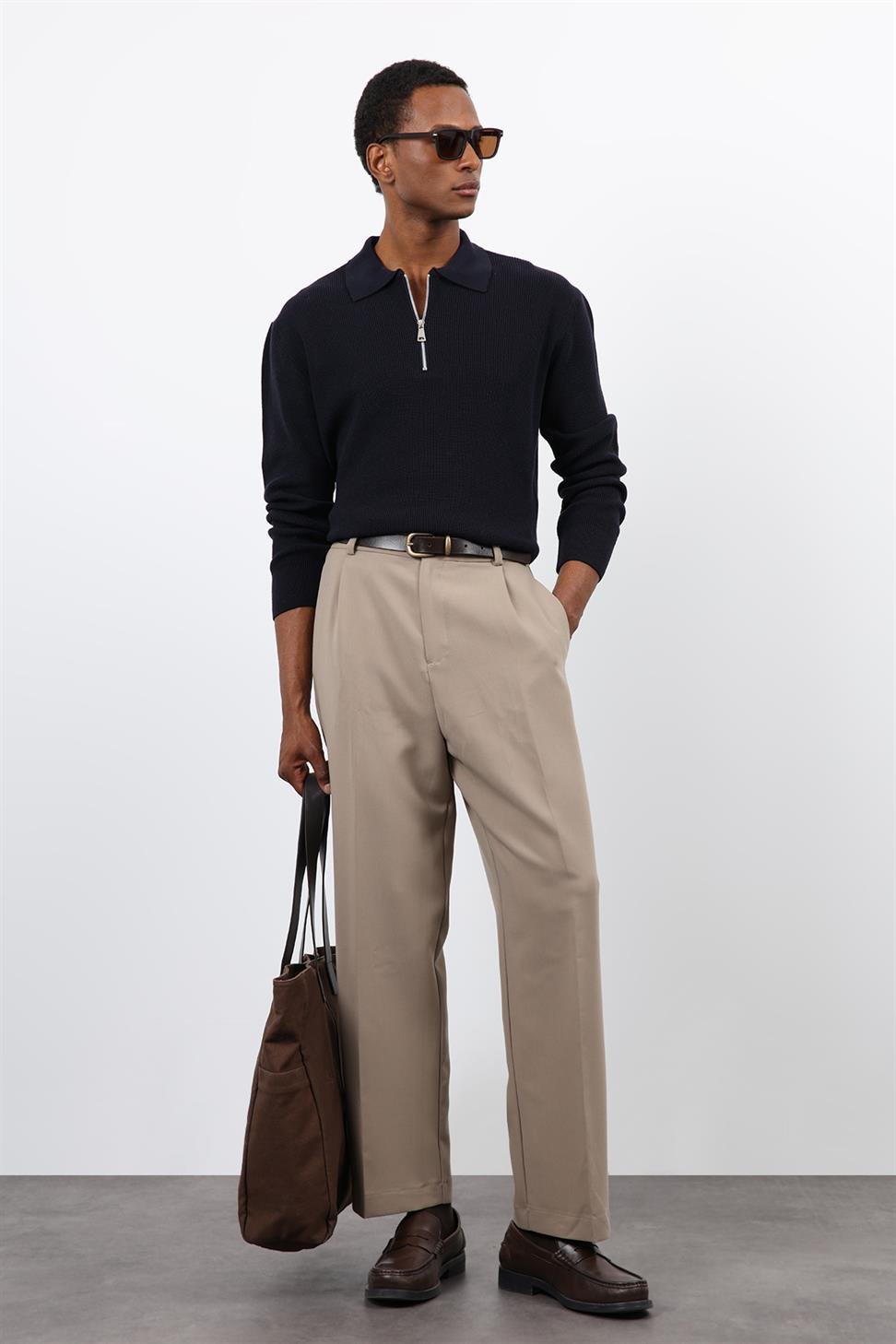 Antioch Lacivert Fermuarlı Erkek Triko Kazak