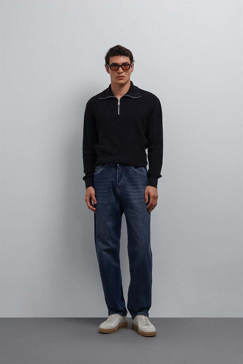 Antioch Lacivert Fermuarlı Triko Erkek Kazak