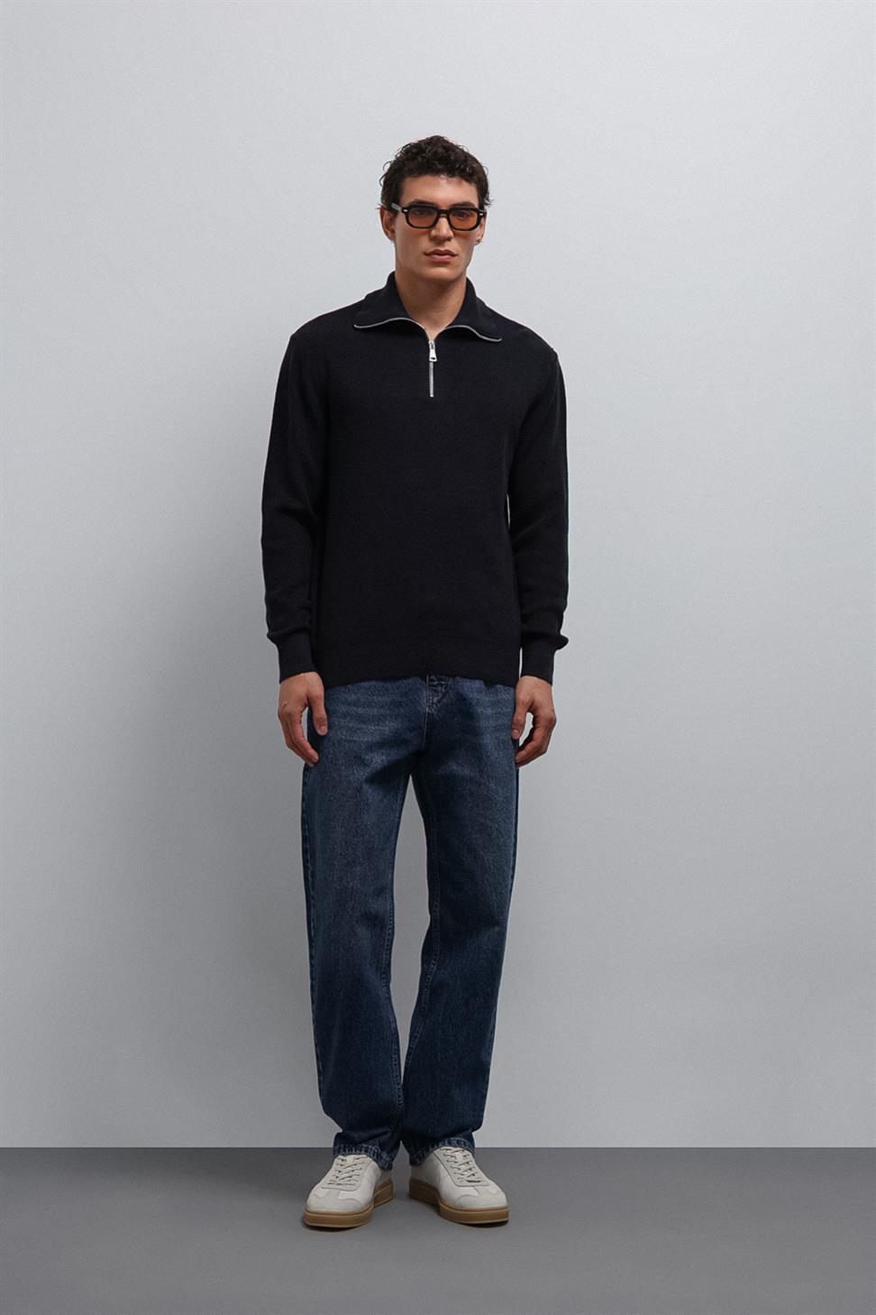 Antioch Lacivert Fermuarlı Triko Erkek Kazak