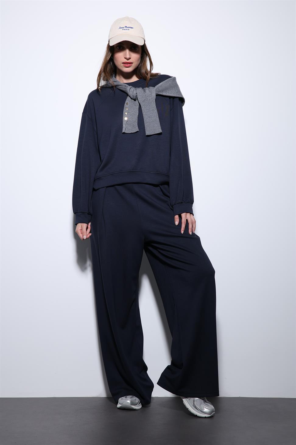 Antioch Lacivert Geniş Paça Relaxed Kadın Takım