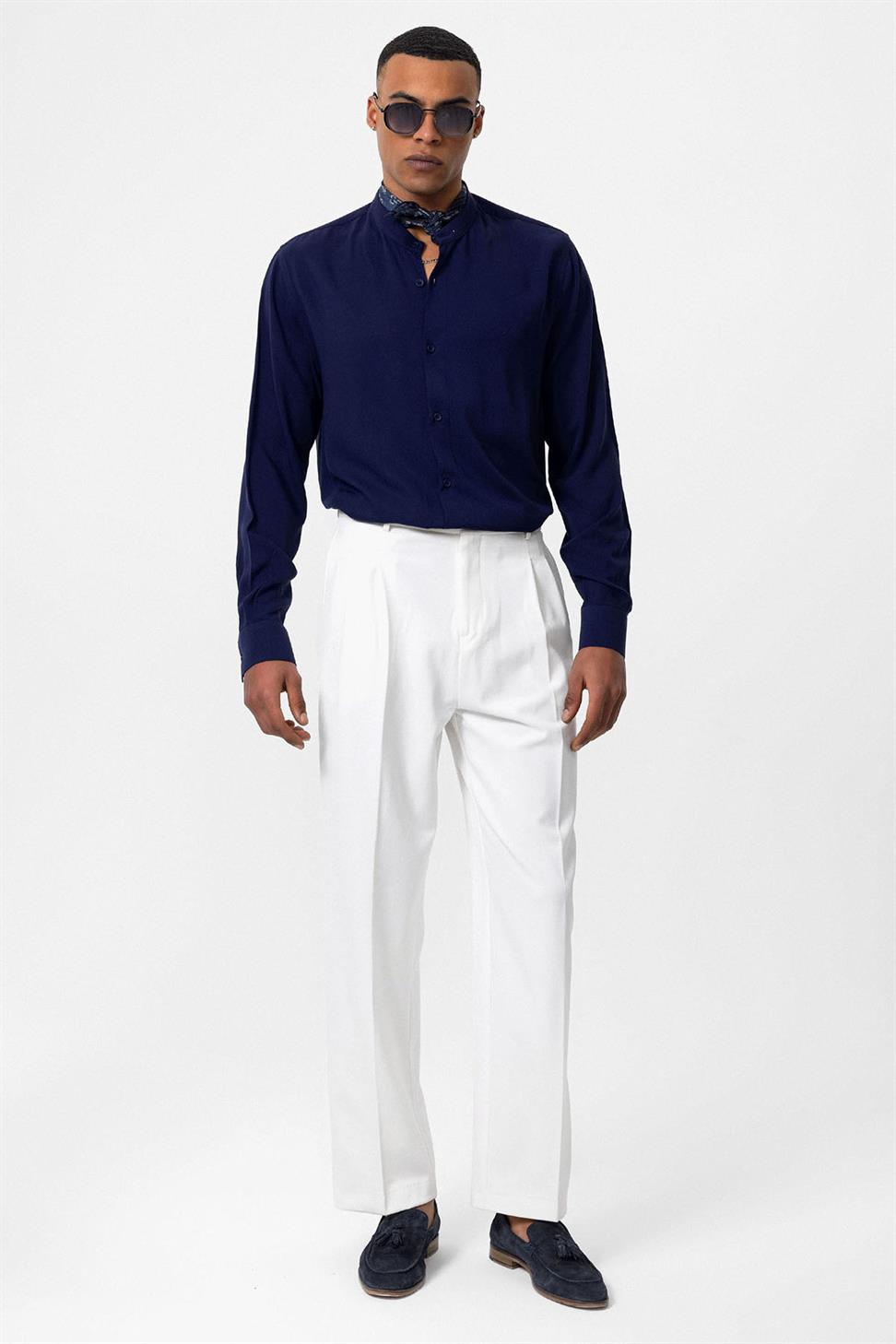 قميص رجالي بياقة القاضي بياقة عادية