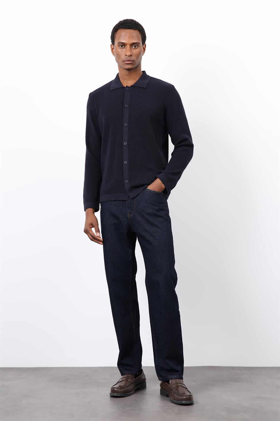 Antioch Lacivert İnce Örgü Triko Erkek Hırka