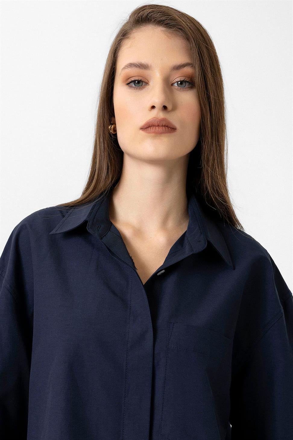 Antioch Lacivert Kadın Basic Poplin Gömlek