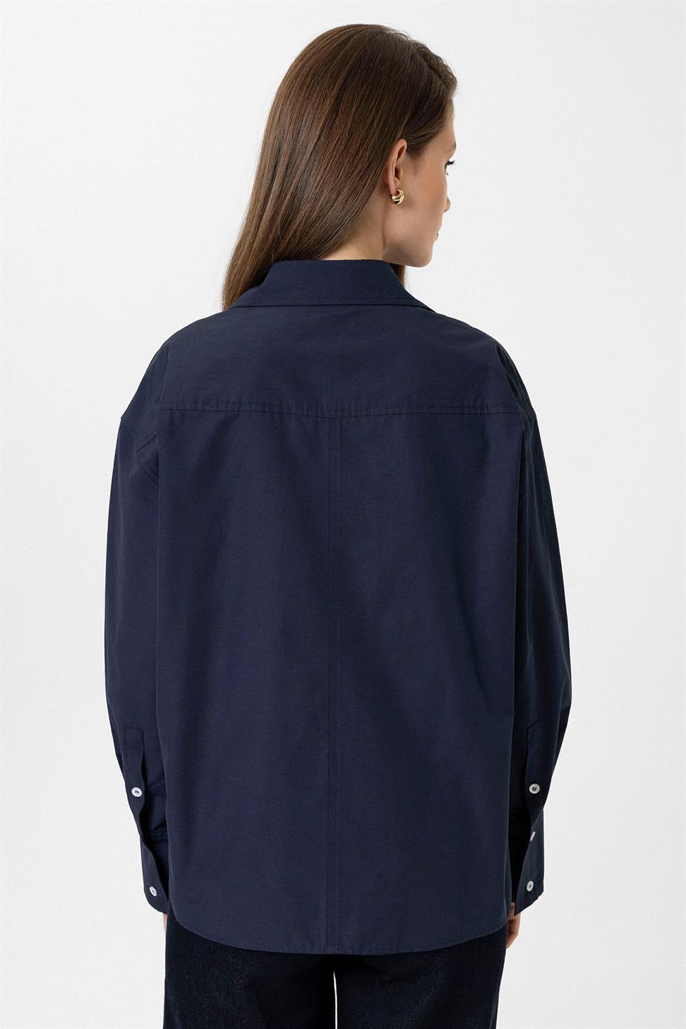 Antioch Lacivert Kadın Basic Poplin Gömlek