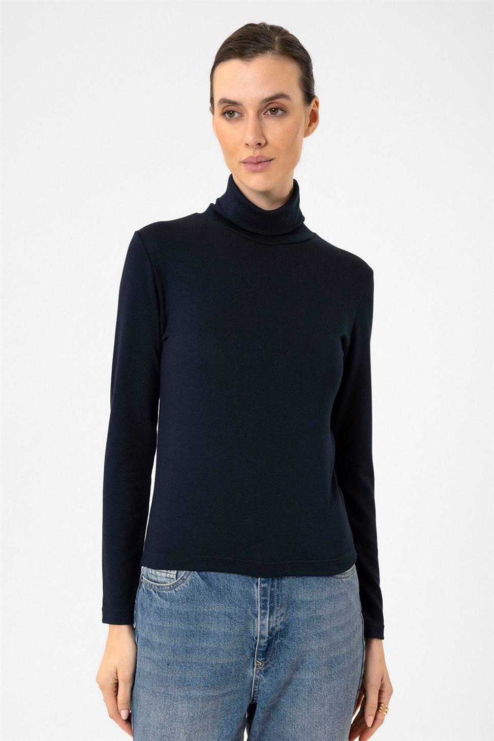 Antioch Lacivert Kadın Boğazlı Triko Kazak