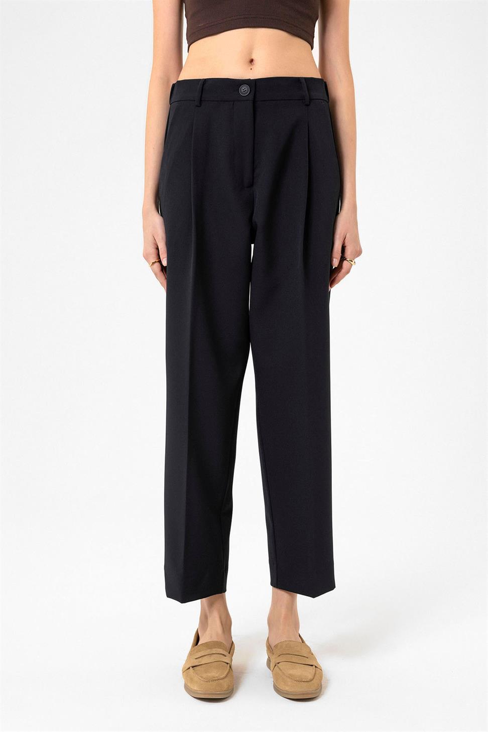 Antioch Lacivert Kadın Yüksek Bel Straight Fit Kısa Pantolon