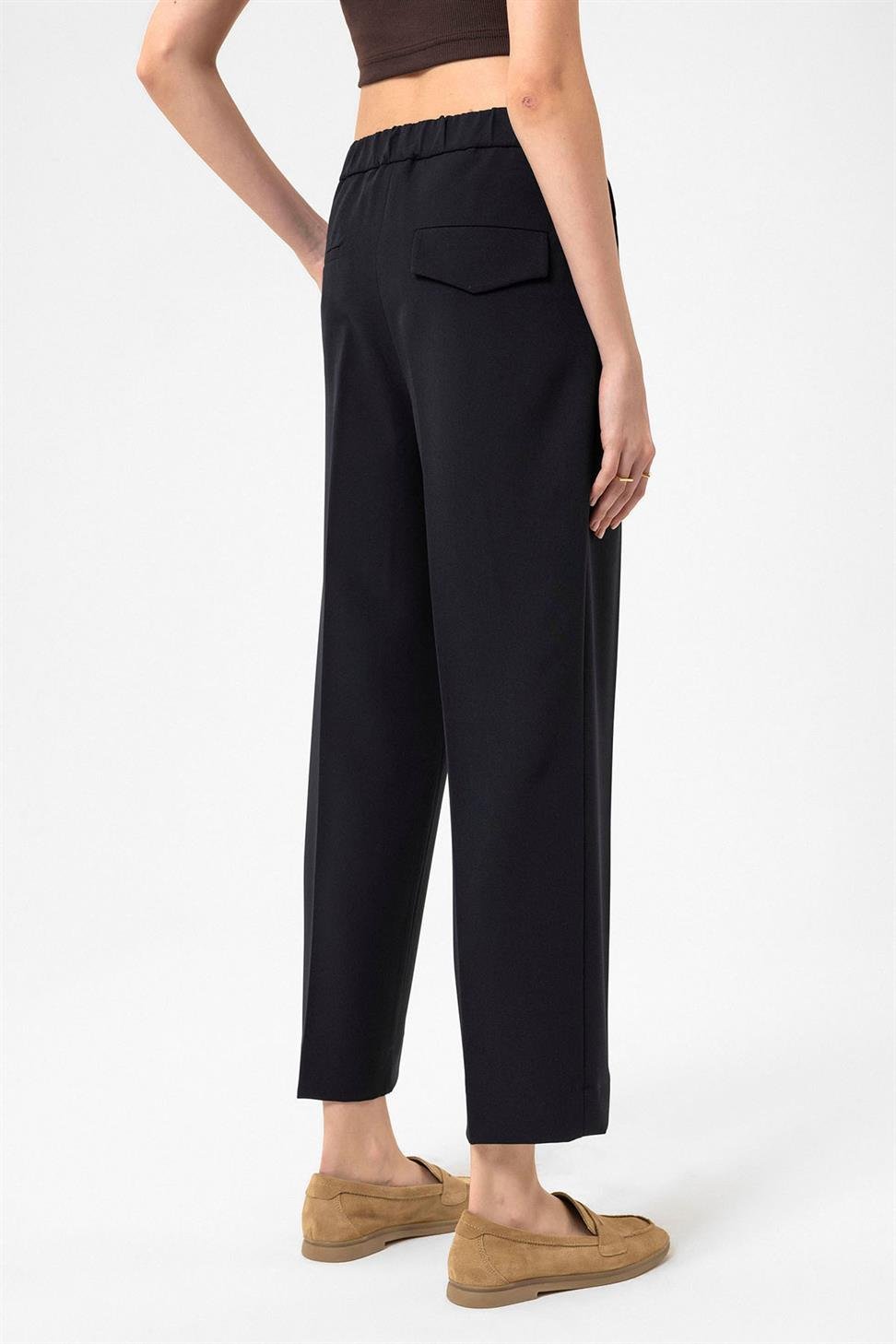 Antioch Lacivert Kadın Yüksek Bel Straight Fit Kısa Pantolon