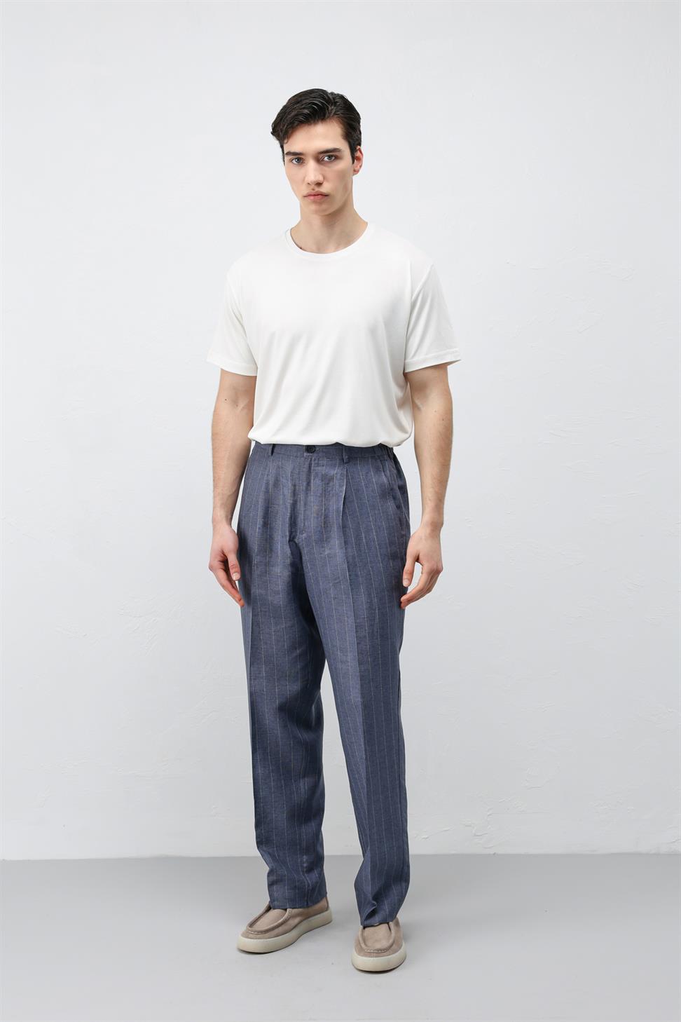 Mens Striped Linen-Blend Pants