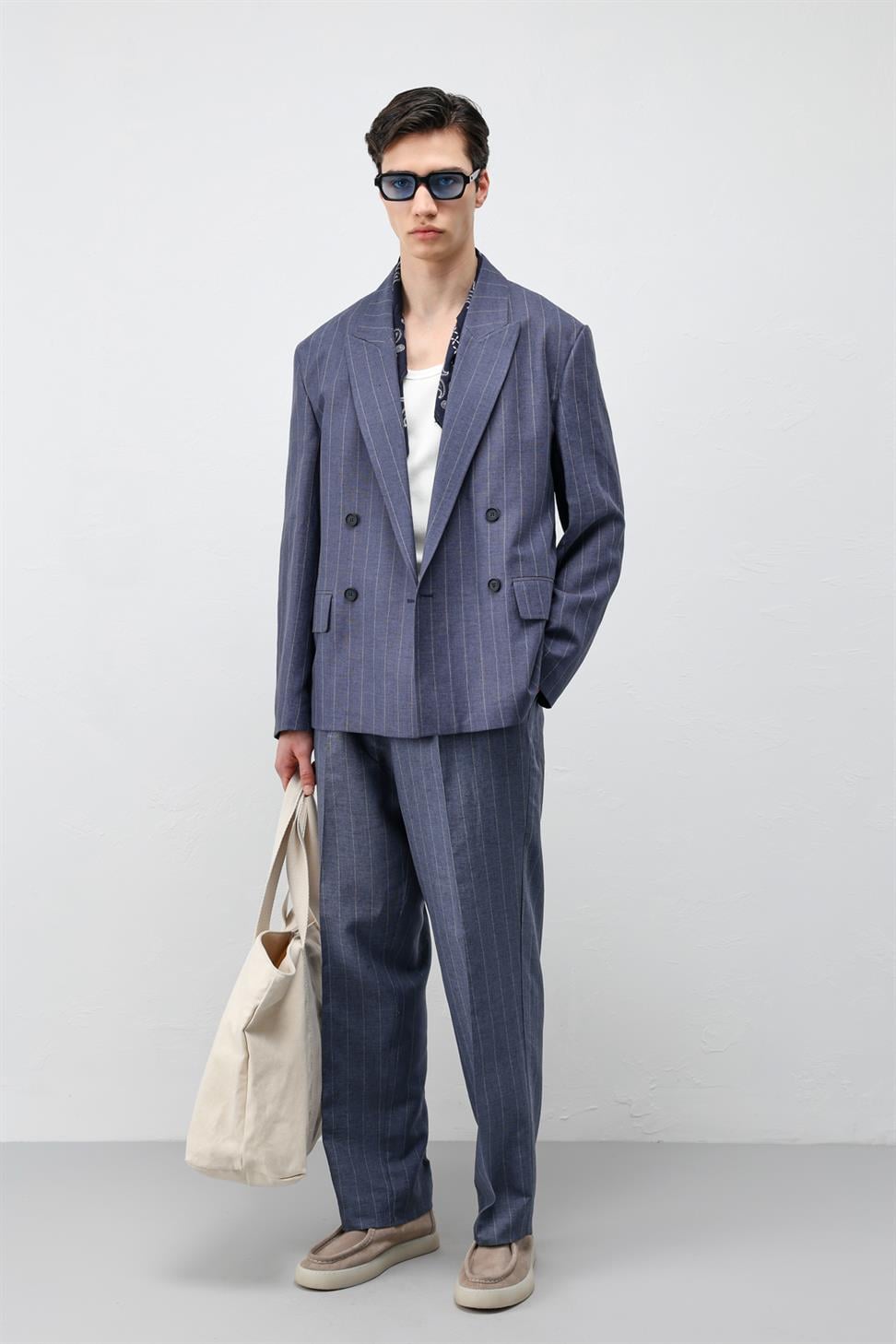 Mens Striped Blazer Jacket with Linen Blend