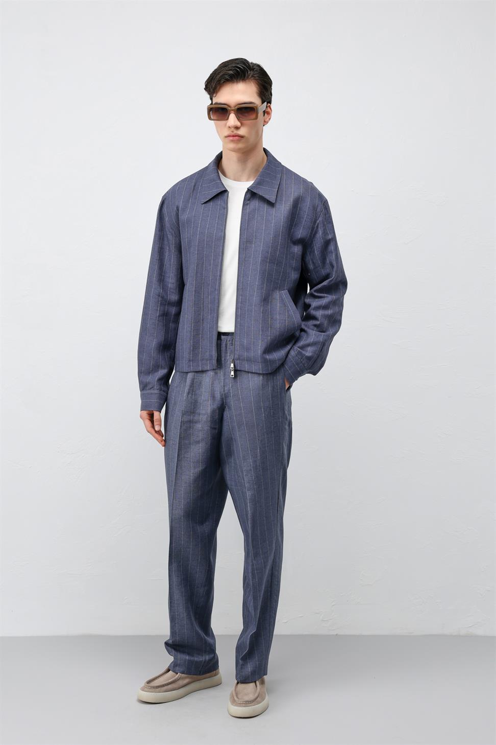Mens Striped Jacket with Linen Blend