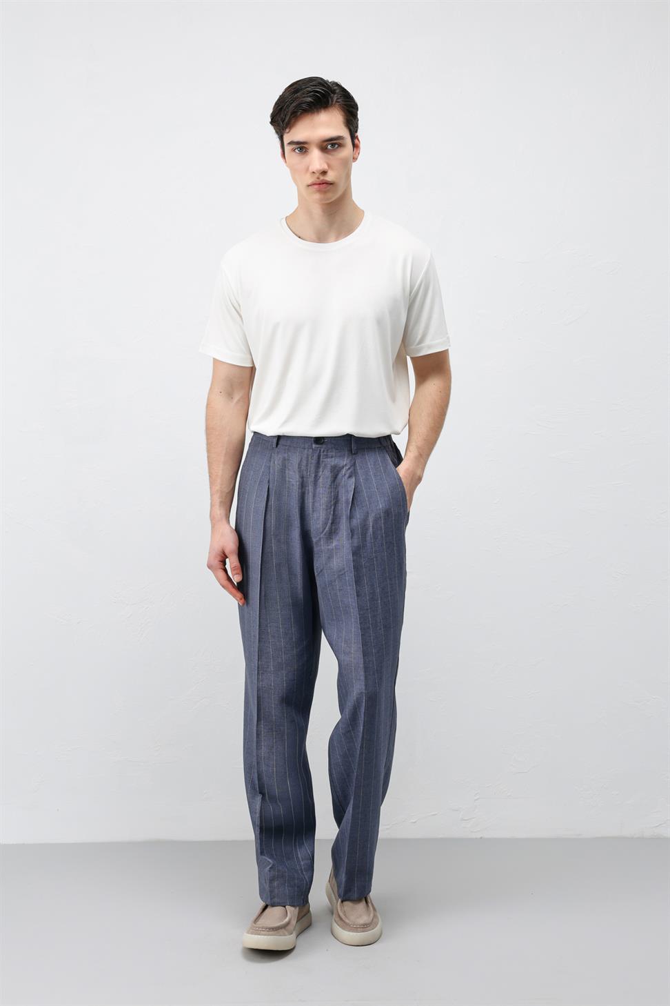 Mens Striped Linen-Blend Pants