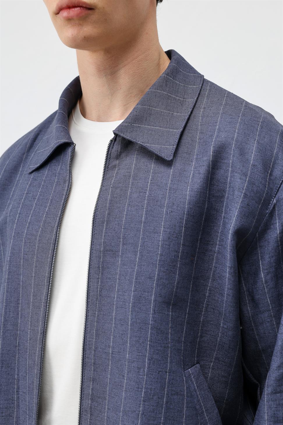 Mens Striped Jacket with Linen Blend