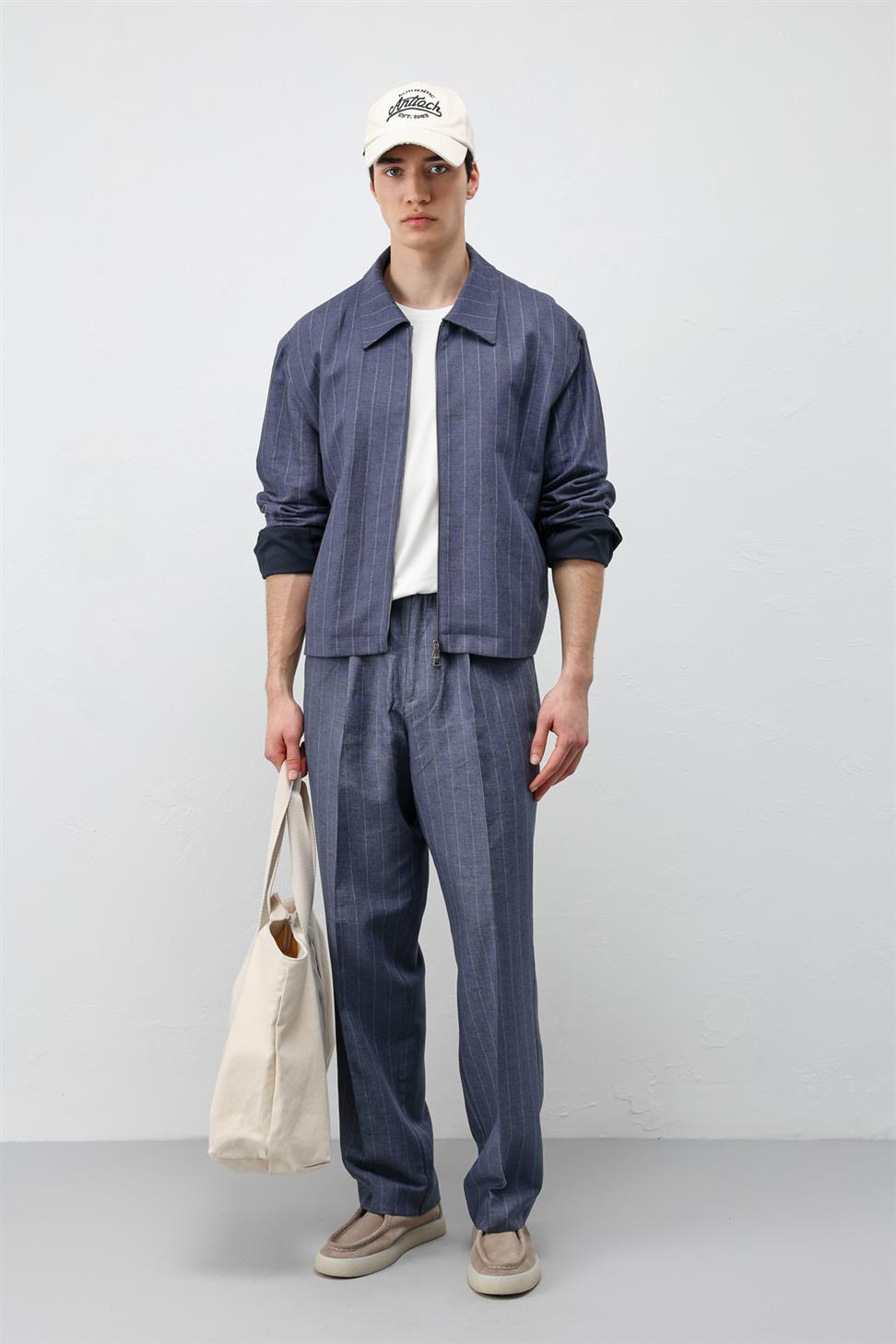 Mens Striped Jacket with Linen Blend