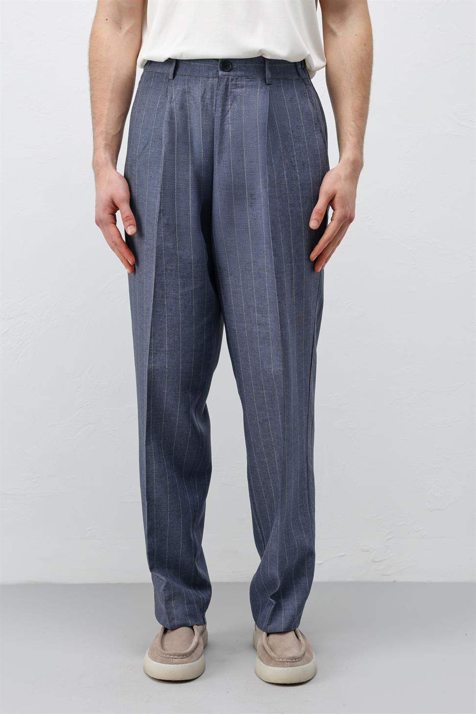 Mens Striped Linen-Blend Pants