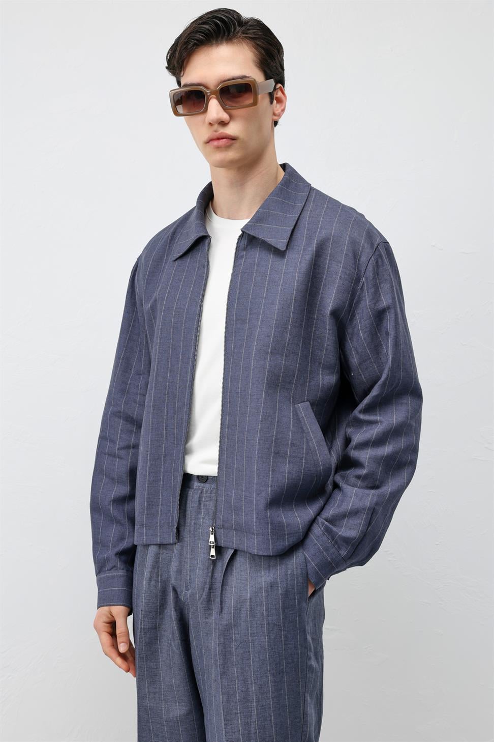 Mens Striped Jacket with Linen Blend