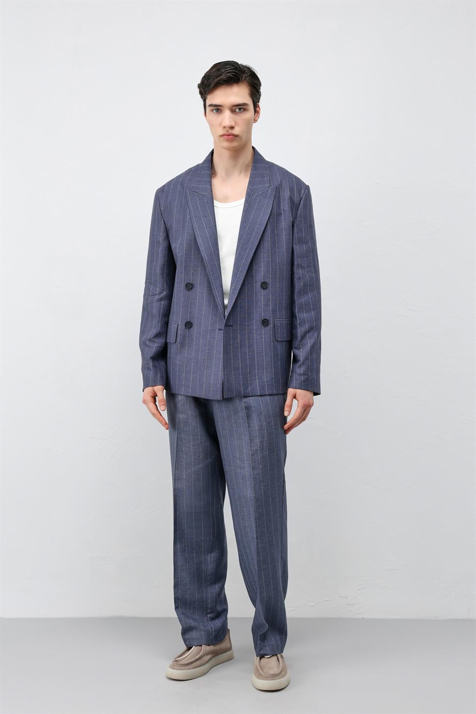 Mens Striped Blazer Jacket with Linen Blend