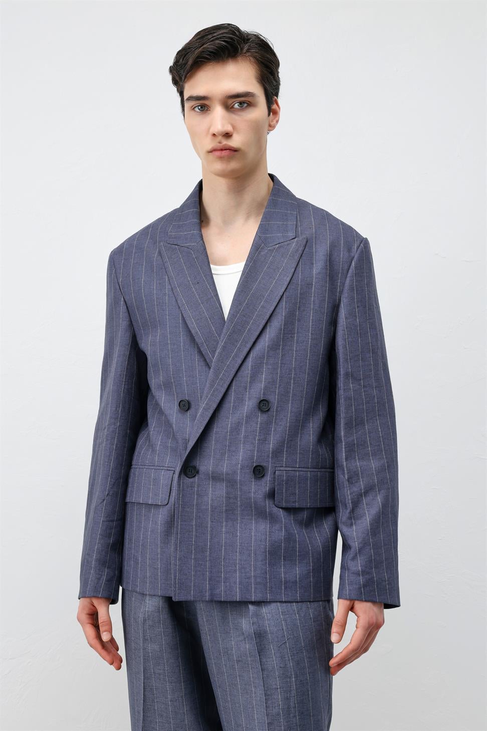 Mens Striped Blazer Jacket with Linen Blend
