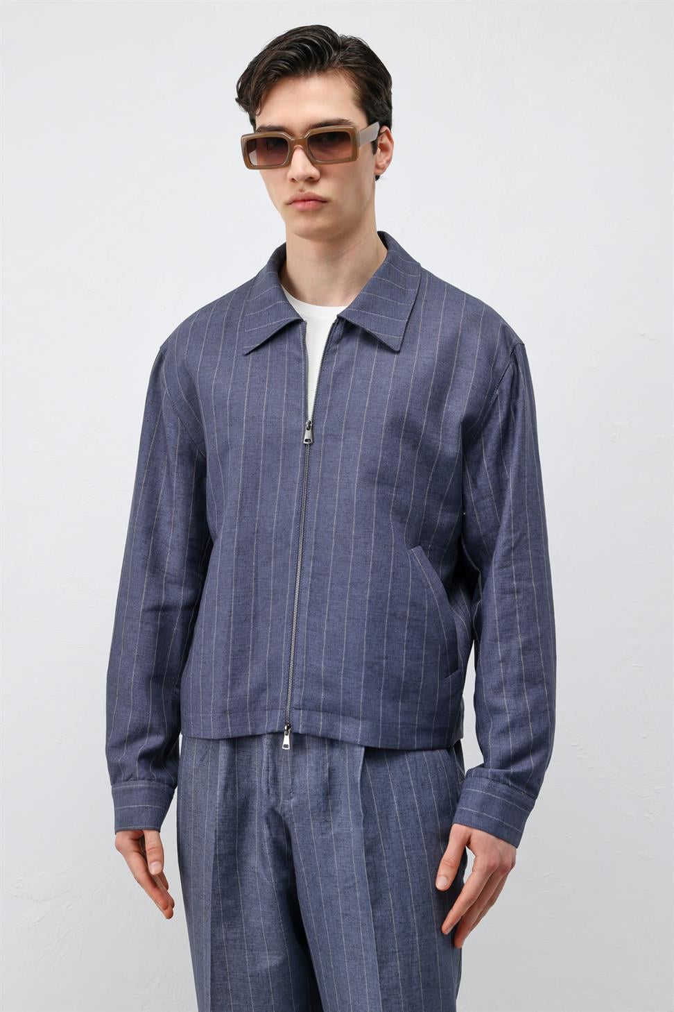 Mens Striped Jacket with Linen Blend