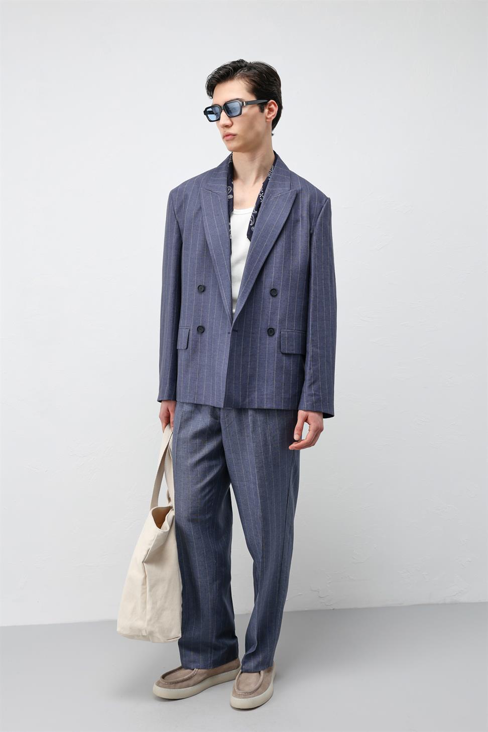 Mens Striped Blazer Jacket with Linen Blend