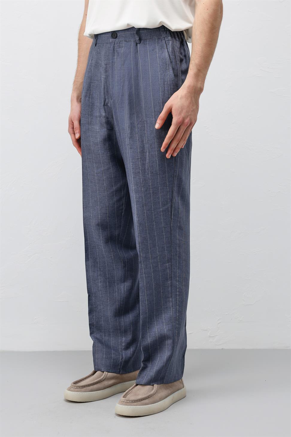 Mens Striped Linen-Blend Pants