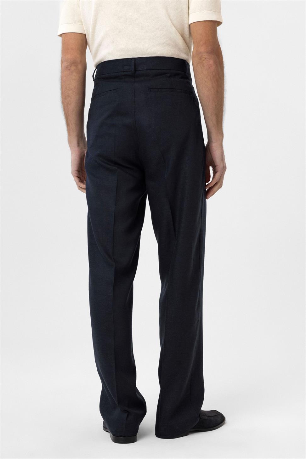 Antioch Lacivert Keten Karışımlı Erkek Baggy Pantolon