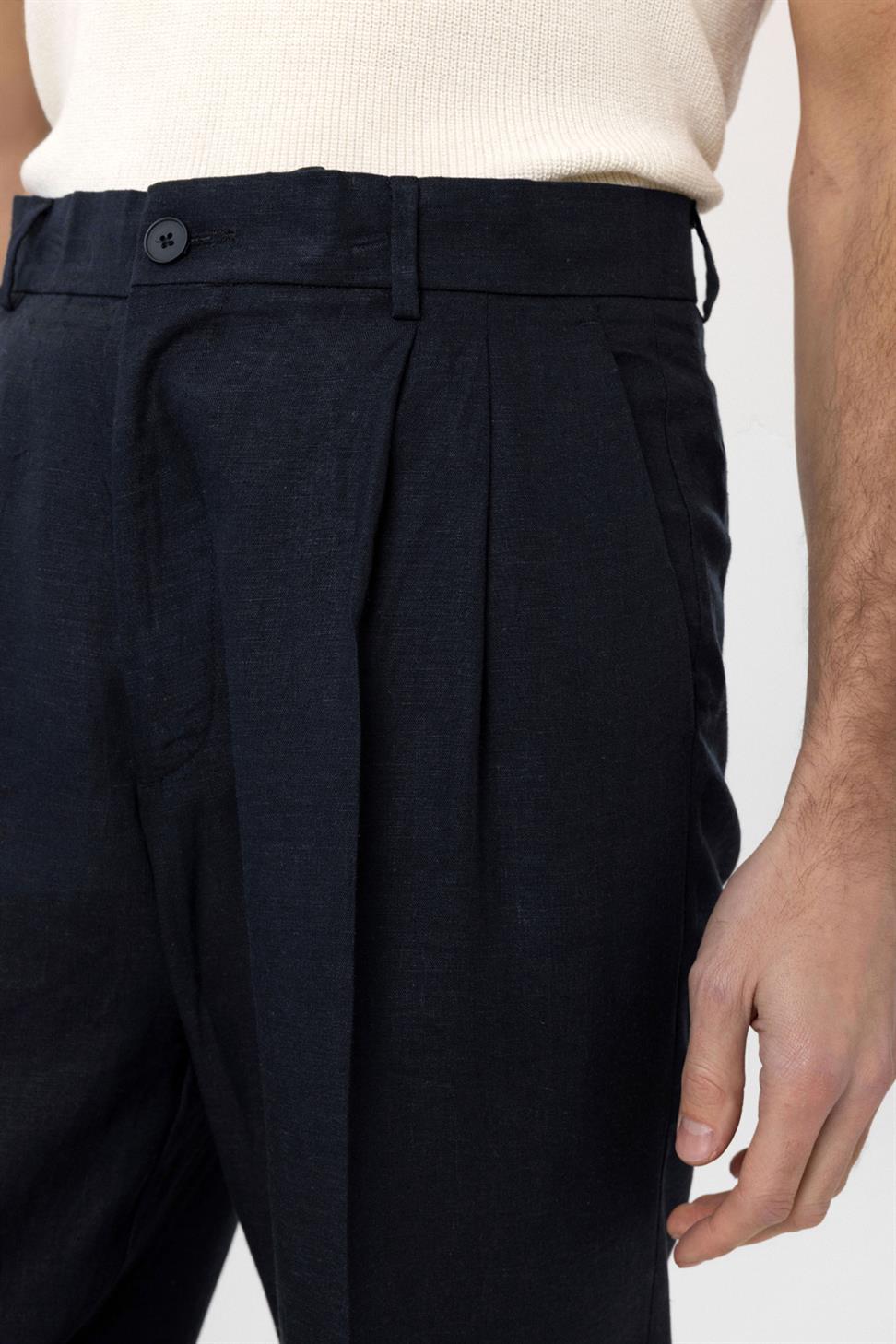 Antioch Lacivert Keten Karışımlı Erkek Baggy Pantolon