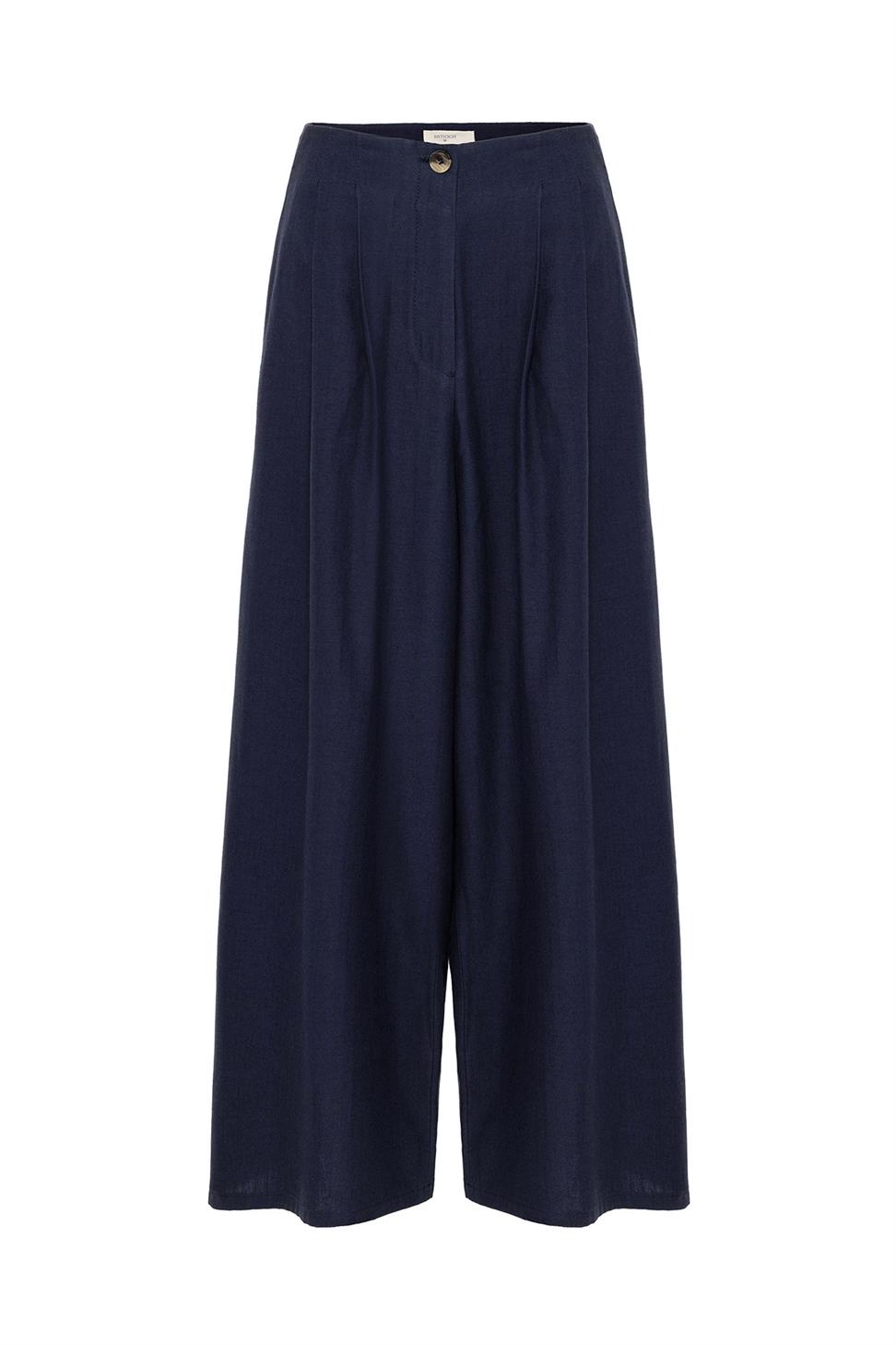 Antioch Lacivert Keten Karışımlı Kadın Culotte Pantolon