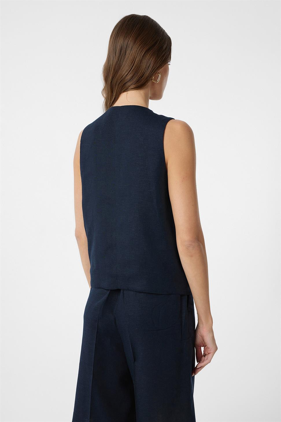 Antioch Lacivert Keten Karışımlı Kadın Terzi Yeleği