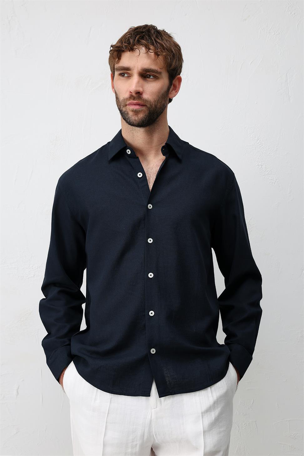 Relax Fit Mens Shirt with Linen Blend