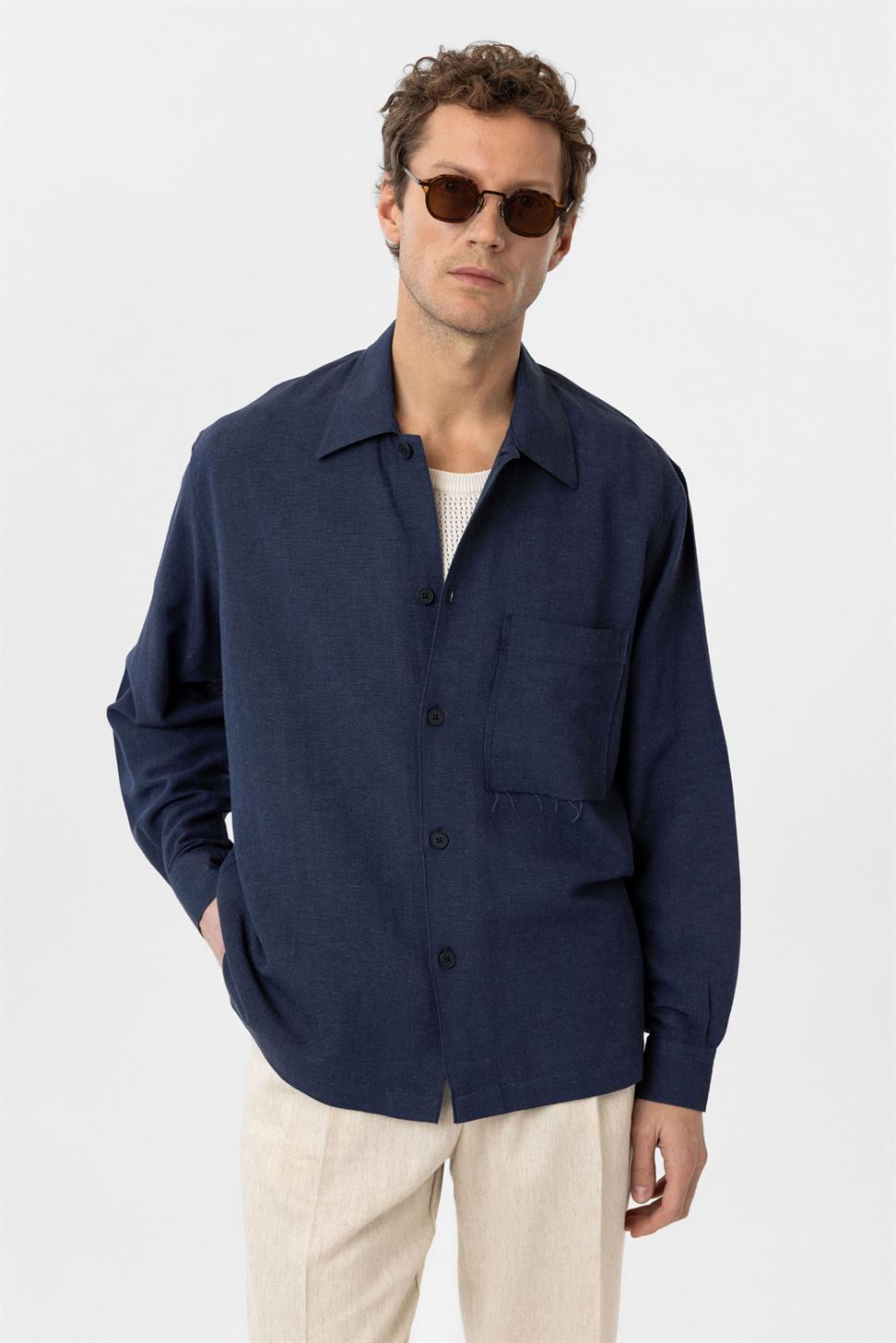 Relaxed Mens Shirt with Linen Blend