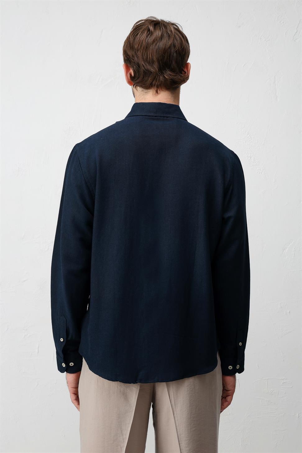 Relaxed Fit Mens Shirt with Linen Blend
