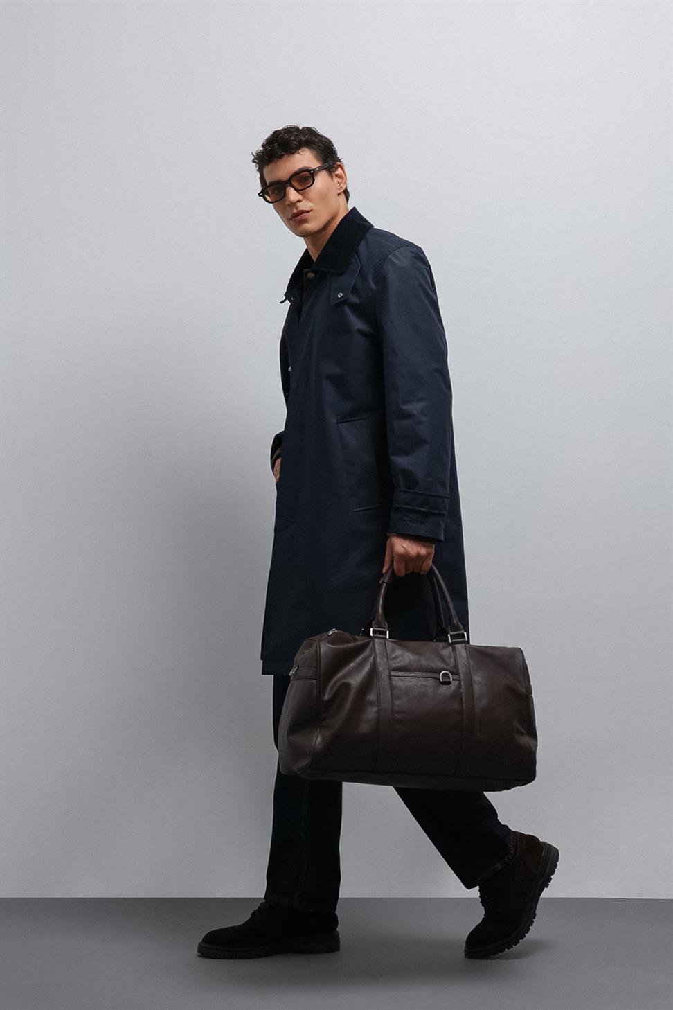 Antioch Lacivert Kontrast Yaka Teknik Erkek Trençkot