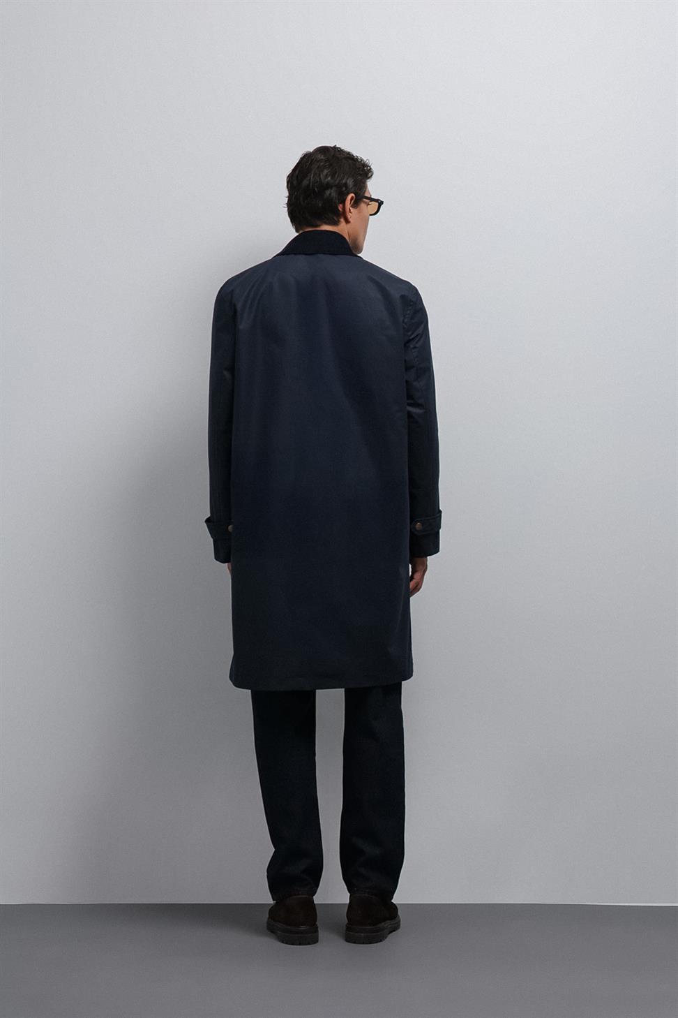 Antioch Lacivert Kontrast Yaka Teknik Erkek Trençkot