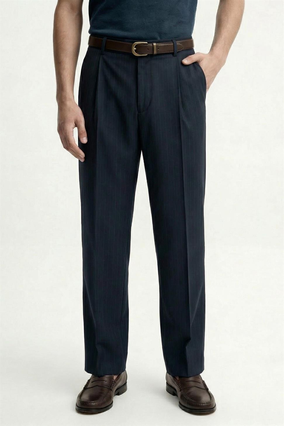 Antioch Lacivert Kruvaze Çizgili Erkek Takım Elbise