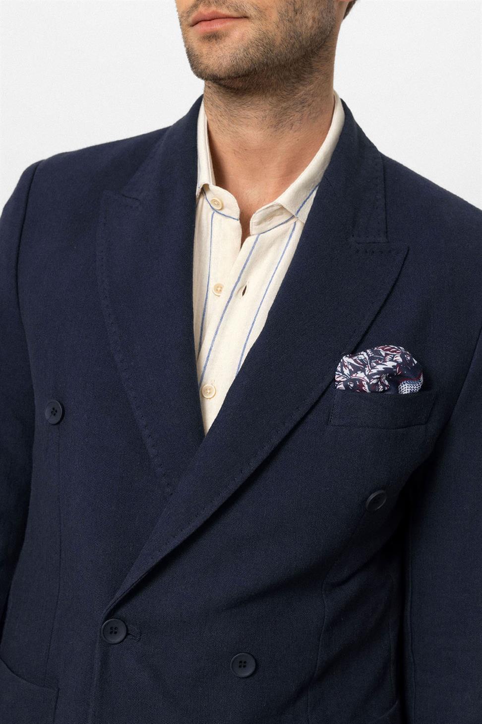 Double-breasted Closure Linen Blend Mens Blazer Jacket