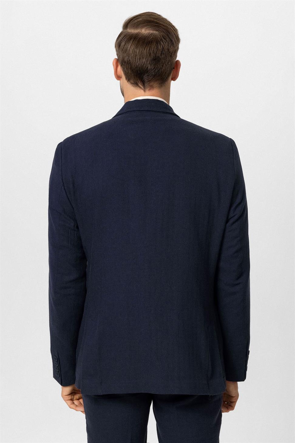 Double-breasted Closure Linen Blend Mens Blazer Jacket