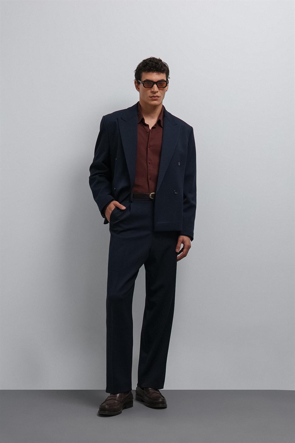 Antioch Lacivert Kruvaze Relax Crop Fit Blazer Ceket